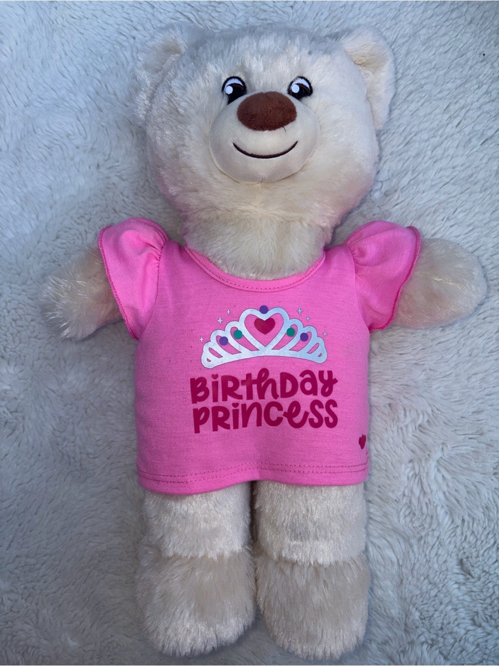 Build-A-Bear Birthday Princess Pink Tee T Shirt Cream Plush Bear 15” BABW